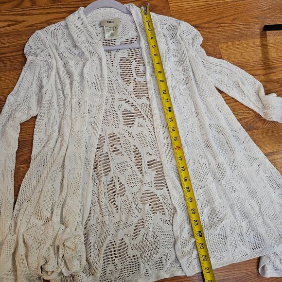 FUZZI Taupe Yarn Open Lace Cardigan SZ S Made in Italy - Picture 5 of 5